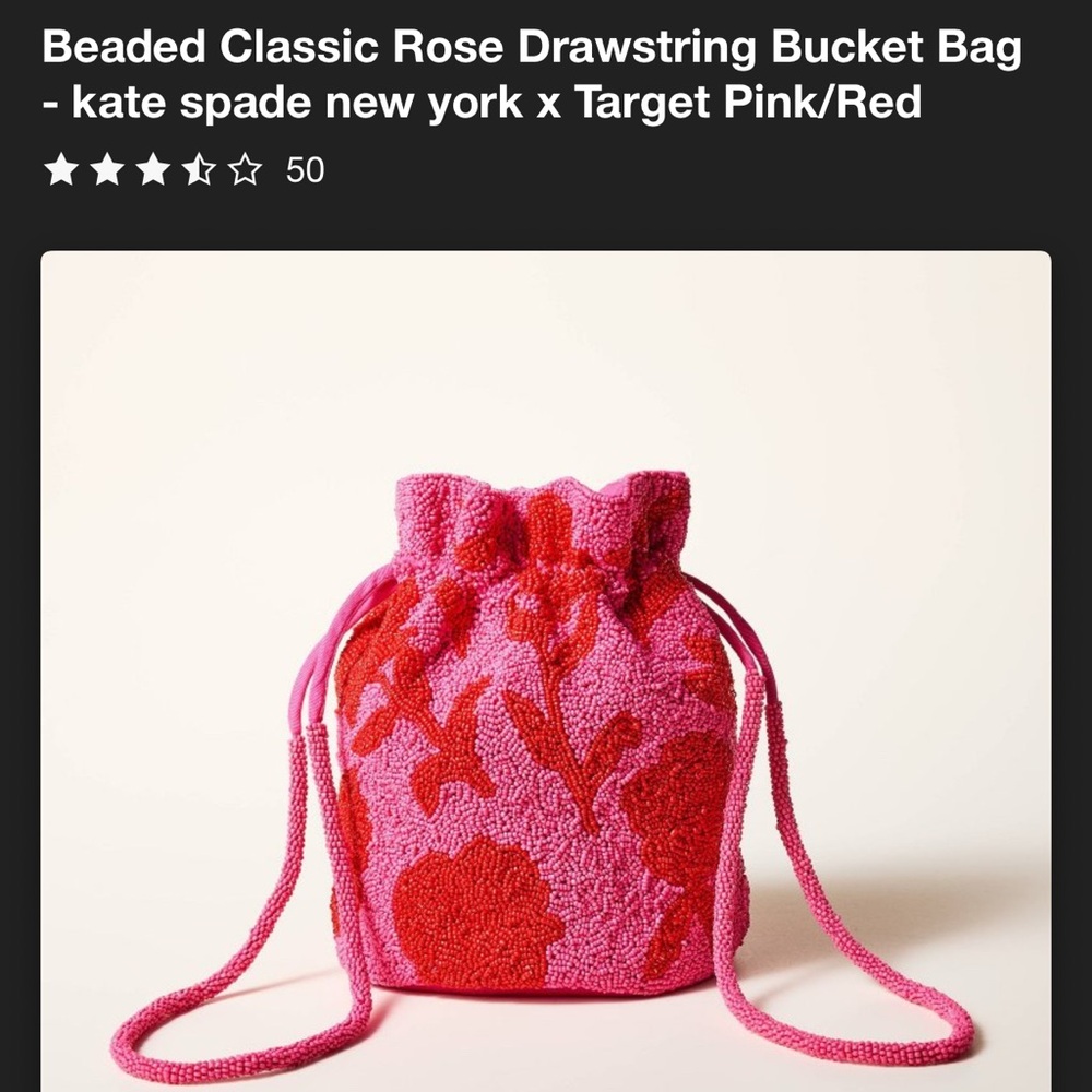 NWT Beaded Classic Drawstring Bucket Bag Kate Spade Target Pink Red New York